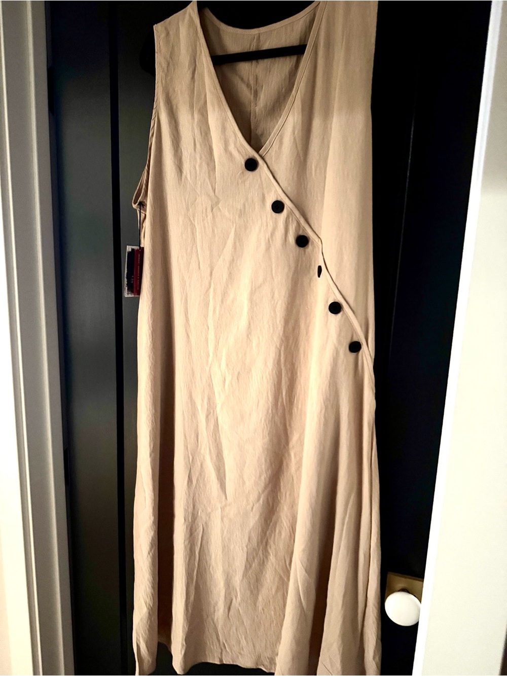 Tan sleeveless dress-asymmetrical buttons NWT
